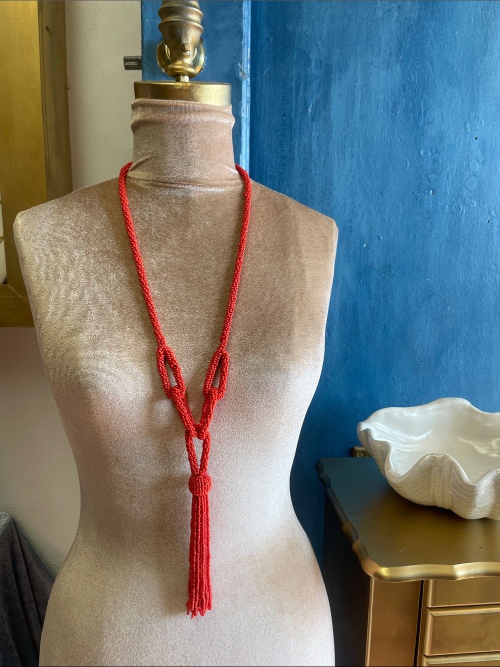Red Beaded Tassel Necklace - Women Jewelry